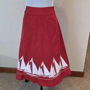 VTG Liz Claiborne Skirt Womens Red White Sailboat American Getaway Vintage SZ 8